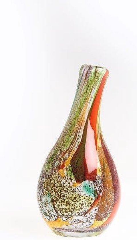 Design vaas Bottle Pisa - Fidrio MIXED COLOURS - glas, mondgeblazen bloemenvaas - hoogte 18 cm