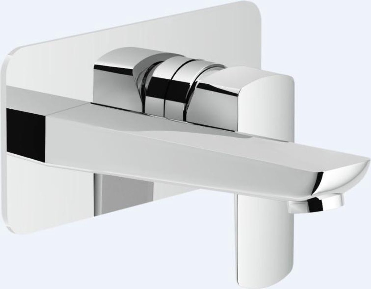Sub 113 inbouwwastafelkraan 20 cm compleet, chroom, ACQUAVIVA Wandgemonteerde eengreepsmengkraan met lange uitloop 200mm, merk NOBILI
