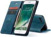 CaseMe iPhone SE 2020 en 8 en 7 Hoesje Blauw - Retro Wallet Slim