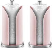2x Roze metalen keukenrolhouders rond 15 x 31 cm - Zeller - Keukenbenodigdheden - Keukenaccessoires - Keukenpapier/keukenrol houders - Houders/standaards voor in de keuken