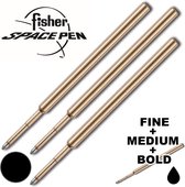 Set Zwarte Originele Fisher Space Pen Vullingen (Fijn, Medium en Dik)