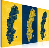 Schilderijen Op Canvas - Schilderij - Geschilderd kaart van Zweden - triptiek 120x80 - Artgeist Schilderij