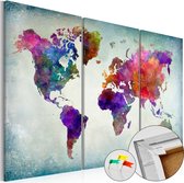 Schilderijen Op Canvas - Afbeelding op kurk - World in Colors [Cork Map] 60x40 - Artgeist Schilderij