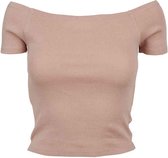 Urban Classics Crop top -L- Off Shoulder Rib Roze