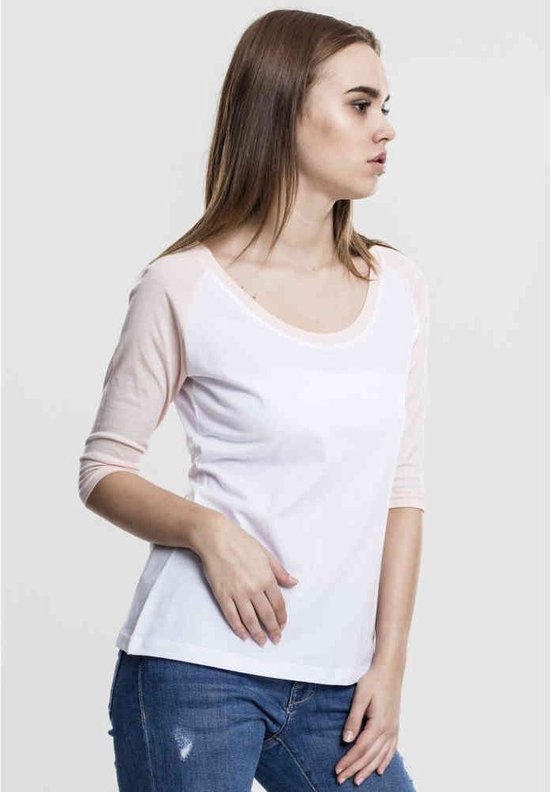 Urban Classics - 3/4 Contrast Raglan top - XS - Wit/Roze