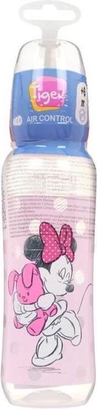 Babyflesje - TIGEX Babyfles met smalle hals Luchtregeling siliconen tepel + 6 maanden Minnie 330 ml