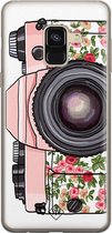 Samsung A8 (2018) hoesje siliconen - Hippie camera | Samsung Galaxy A8 (2018) case | Roze | TPU backcover transparant