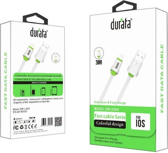 Durata (DR-U30A) Lightning USB Kabel 3 meter / Oplaadkabel / Oplader Kabel  voor iPhone... | bol.com