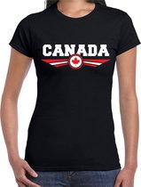 Canada landen t-shirt met Canadese vlag - zwart - dames - landen shirt / kleding - EK / WK / Olympische spelen outfit XS