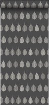 ESTAhome behangpapier skeletbladeren zwart en bruin en antraciet grijs - 128849 - 53 cm x 10,05 m