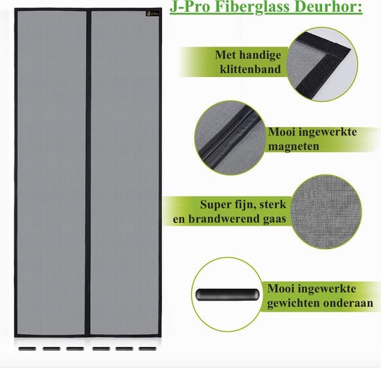 J-Pro Magnetisch Vliegengordijn - High Quality Glasvezel deurhor- Deurgordijn - 210x101 cm – Zwart - J-Pro