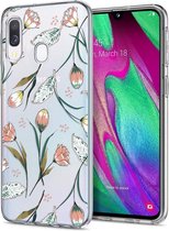 iMoshion Hoesje Geschikt voor Samsung Galaxy A20e Hoesje Siliconen - iMoshion Design hoesje - Groen / Transparant / Roze / Vintage Flowers