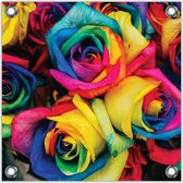 Tuinposter –Gekleurde Rozen– 100x100 Foto op Tuinposter (wanddecoratie voor buiten en binnen)