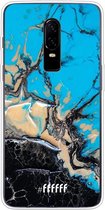 OnePlus 6 Hoesje Transparant TPU Case - Blue meets Dark Marble #ffffff