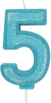 Sparkle Blue Numeral Candle 5