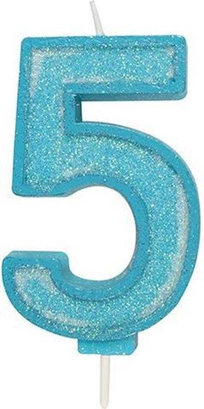 Foto: Sparkle blue numeral candle 5