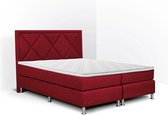 Boxspring Neo compleet, merk Olympic Life, 140 x 210 cm, bordeaux, 18-delig met ruiten motieven hoofdbord