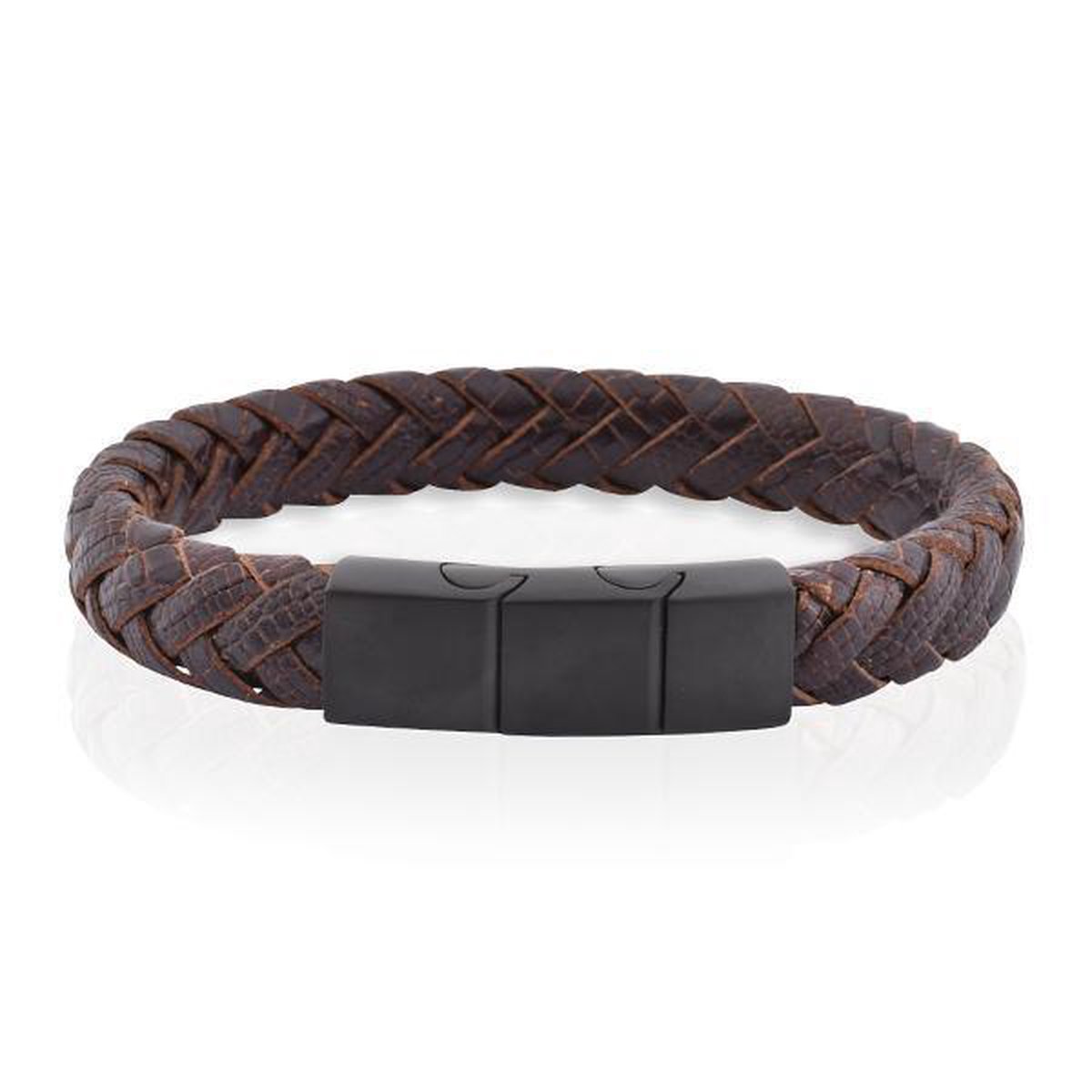 Armband Heren - Armband Mannen - Armband Dames - Heren Armband - Armband - Leer met Zwarte Schakel - Leatro
