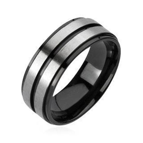Brushed - Robuuste zwarte ring van titanium