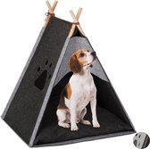 tente pour chien relaxdays - tente pour chat - tipi pour lit pour chien - intérieur - tente pour chien - feutre - coussin gris foncé