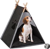 Relaxdays hondentent - kattentent - hondenmand tipi - binnen - honden tent - vilt - kussen - donkergrijs