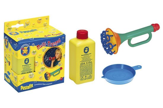 PUSTEFIX Bellenblaas - Multi Bubbel-Trompet - Met 250Ml Pustefix Vloeistof - 4 Jaar