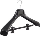 De Kledinghanger Gigant - 5 x Mantel / kostuumhanger kunststof zwart met schouderverbreding en anti-slip knijpers, 49 cm