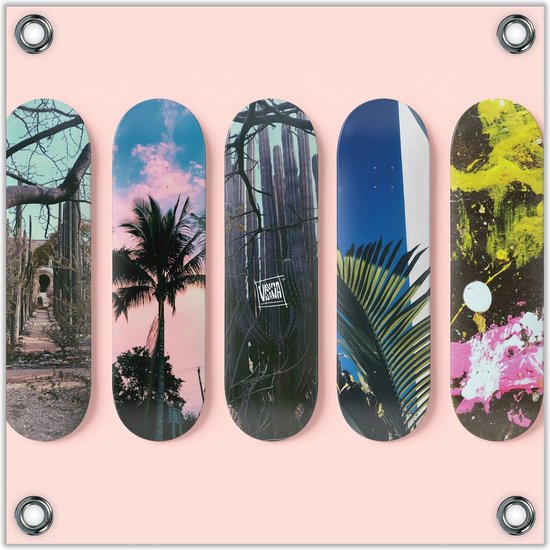 Tuinposter –Skateboarden met Verschillende Printjes -80x80  Foto op Tuinposter  (wanddecoratie voor buiten en binnen)