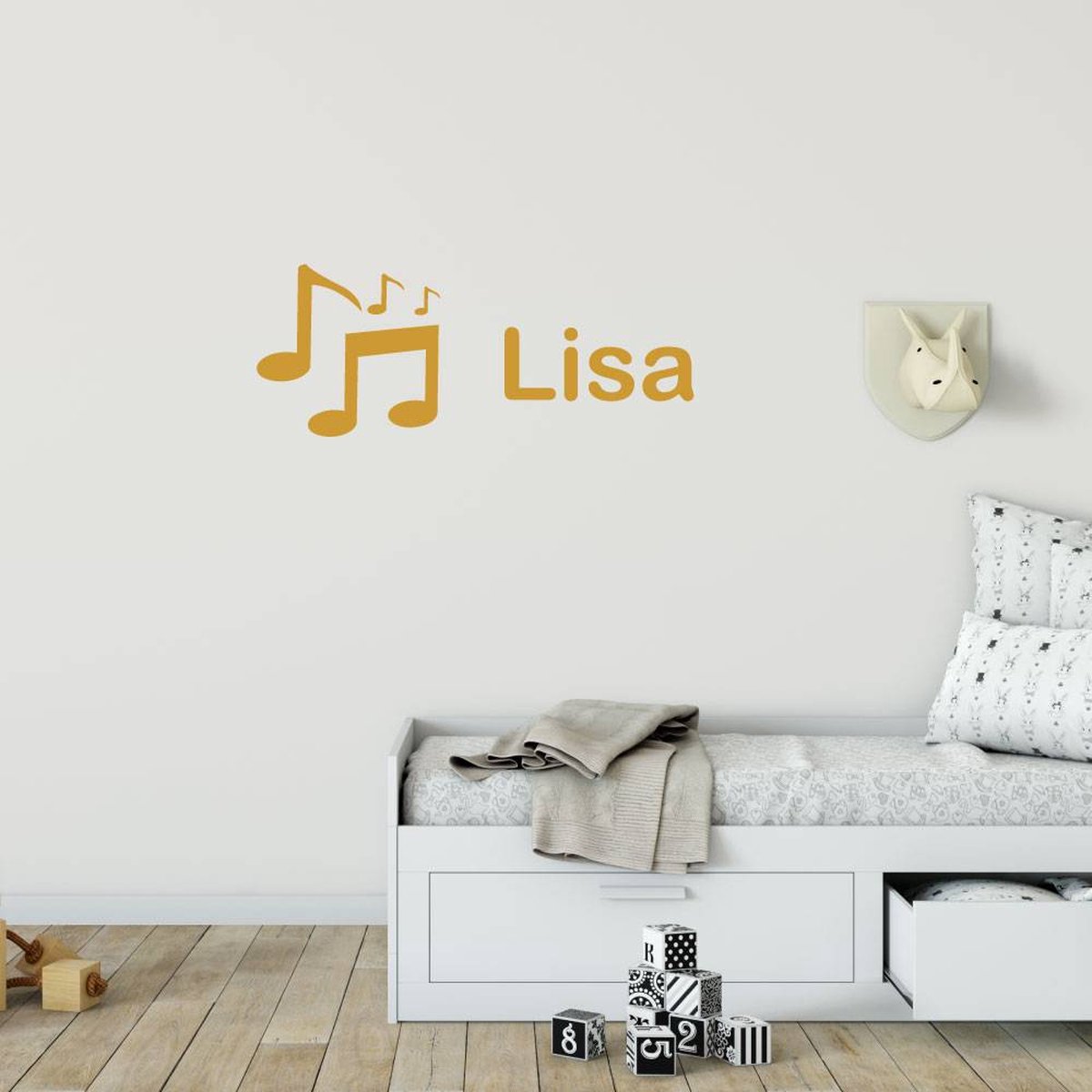 Muursticker muziek noten met Naam - Goud - 160 x 33 cm baby en kinderkamer - naam stickers