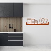 Muursticker Plank Met Potten En Wijnglazen -  Bruin -  160 x 45 cm  -  keuken  alle - Muursticker4Sale