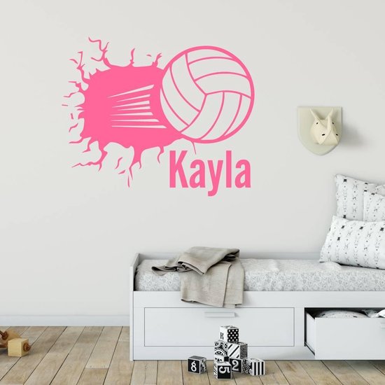 Muursticker Volleybal Uit Muur Met Naam - Roze - 40 x 34 cm - baby en kinderkamer - naam stickers baby en kinderkamer - sport alle