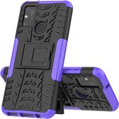 Voor Huawei Honor Play 9A Tire Texture Shockproof TPU + PC beschermhoes met houder (paars)