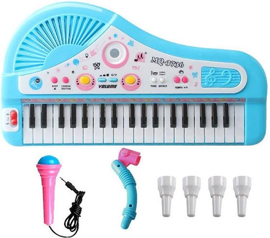 Blauwe Kinderpiano - Met microfoon - 37 keys Multifunctioneel Keyboard - Jongens - Educatief speelgoed - Kinder piano