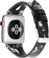 SmartphoneClip® Leer double Grey Flower Bandje geschikt voor Apple Watch 42mm, 44mm, 45mm, en 49 mm (alle generaties)