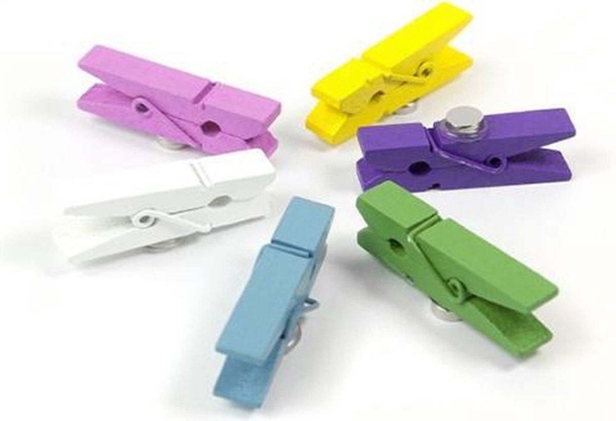 Trendform Magnetische houten clips - Kleurmix - 6 stuks