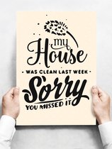 Wandbord: My house was clean last week. Sorry you missed it! - 30 x 42 cm