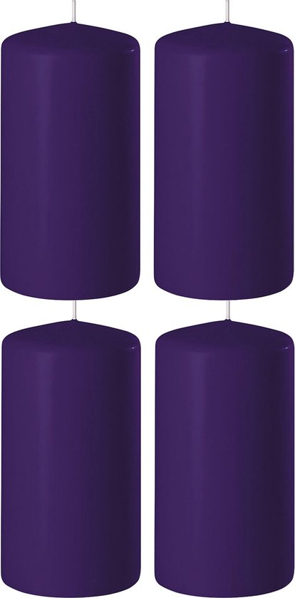 4x Paarse cilinderkaarsen/stompkaarsen 6 x 12 cm 45 branduren - Geurloze kaarsen paars - Woondecoraties