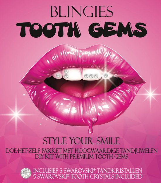 BLINGIES tooth gem kit - style your smile - tijdelijk, pijnloos, dental approved - incl. 5 Swarovski kristallen - tandheelkundige producten - uniek in België