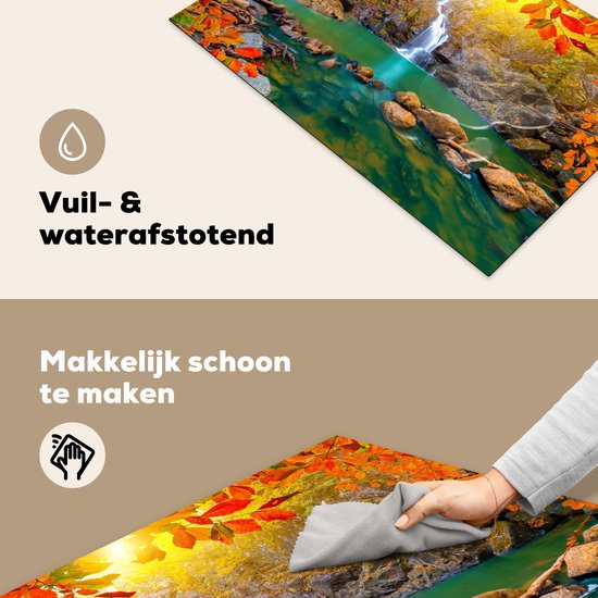 KitchenYeah® Inductie beschermer 80x52 cm - Stenen - Boom - Waterval - Herfst - Rood - Kookplaataccessoires - Afdekplaat voor kookplaat - Inductiebeschermer - Inductiemat - Inductieplaat mat