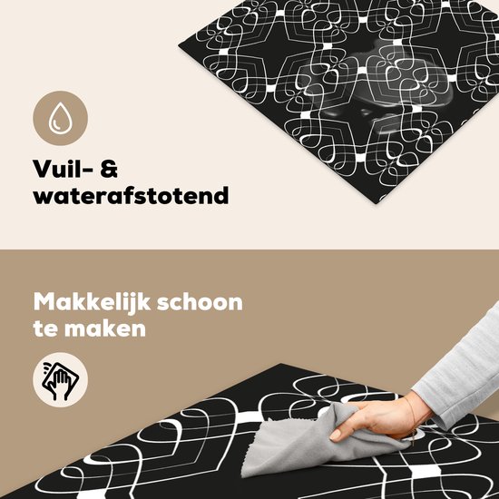KitchenYeah® Inductie beschermer 60x52 cm - Patroon - Lijn - Zwart Wit - Kookplaataccessoires - Afdekplaat voor kookplaat - Inductiebeschermer - Inductiemat - Inductieplaat mat