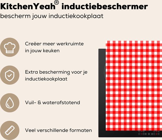 KitchenYeah® Inductie beschermer 60x52 cm - Rood - Rustiek - Patronen - Kookplaataccessoires - Afdekplaat voor kookplaat - Inductiebeschermer - Inductiemat - Inductieplaat mat