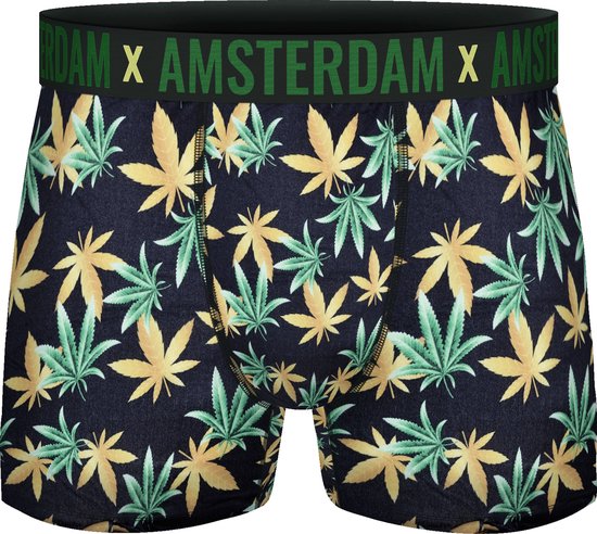 Boxer - Homme - Lot de 2 - Amsterdam - Zwart/ Vert / Jaune Weed taille M