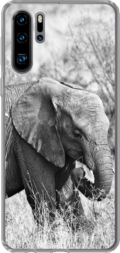 Convient pour coque Huawei P30 Pro - Éléphant - Animaux - Herbe - Zwart et blanc - Étui de téléphone en Siliconen