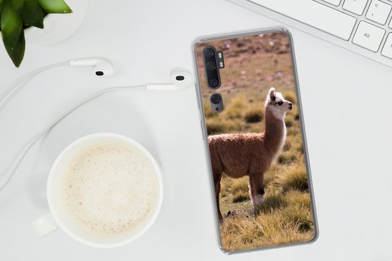 Telefoonhoesje Geschikt voor Xiaomi Mi Note 10 hoesje - Alpaca - Bruin - Natuur - Siliconen Telefoonhoesje Telefoonhoesje