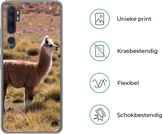 Telefoonhoesje Geschikt voor Xiaomi Mi Note 10 hoesje - Alpaca - Bruin - Natuur - Siliconen Telefoonhoesje Telefoonhoesje