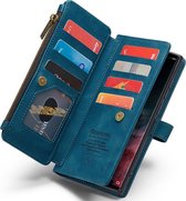 Samsung Galaxy S23 Ultra Bookcase hoesje - CaseMe - Effen Blauw - Kunstleer - Portemonnee met 10 Vakjes voor Pasjes en Ritsvak