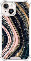 Shockproof hoesje - Geschikt voor iPhone 14 - Marble waves - Extra sterke case - TPU/polycarbonaat - Marmer - Roze, Transparant