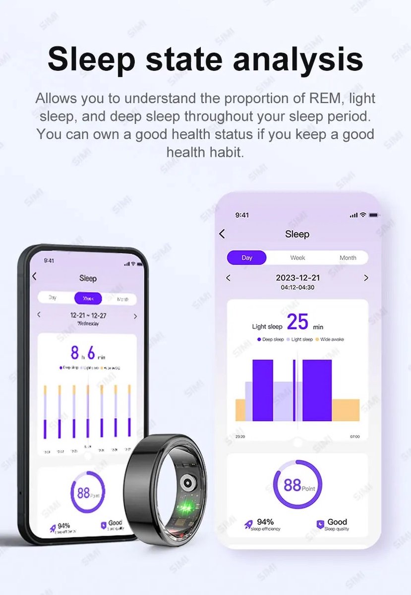 Bague Connectée Evatost Smart Vital Ring - Compteur Fréquence Cardiaque Et Oxygène - IOS/Android
