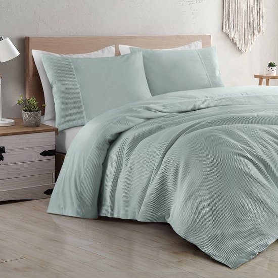 Papillon Dekbedovertrek Mendoza Wafel Mint Groen Tweepersoons 200x200/220 cm - Hoogwaardige Percale Katoen Super Zacht van Papillon — afbeelding 5
