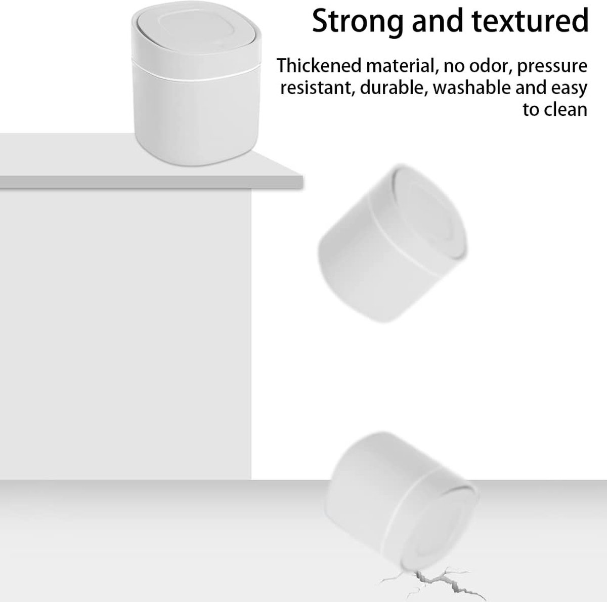 HIUOUIH Tafelafvalemmer, kleine mini-desktop, vuilnisemmer met persdeksel, cosmetica-emmer voor familie, woonkamer, slaapkamer, badkamer, kantoor, binnen kunststof prullenbak, roze